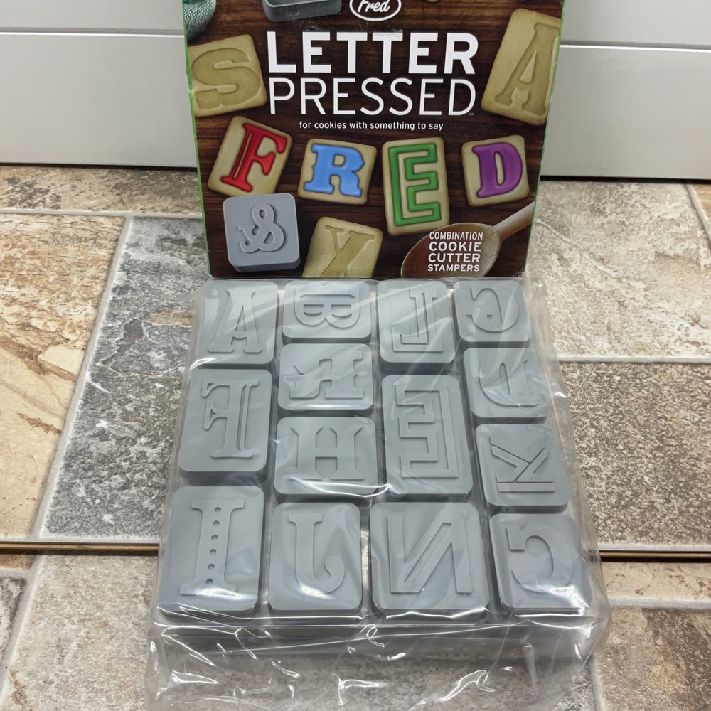 Genuine Fred Letter Pressed Cookie Cutter Stamper Set 28pc Alphabet & Symbols